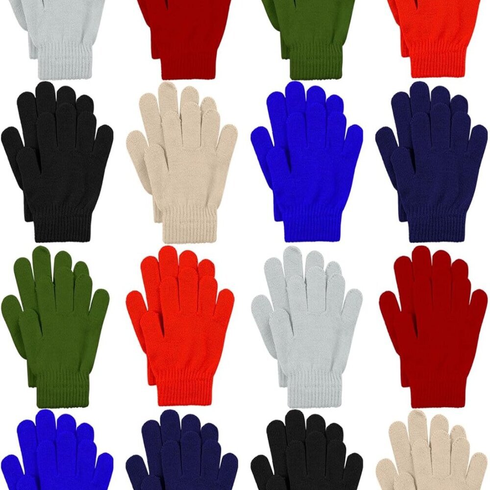 16 Pairs Adult Winter Knitted Magic Gloves Full Fingers Stretchy Warm Gloves For